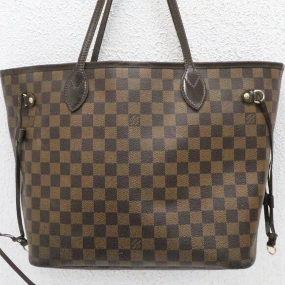 Louis Vuitton Neverfull MM Damier Ebene Tote Bag Red Interior with Pouch *READ* - Picture 1 of 15